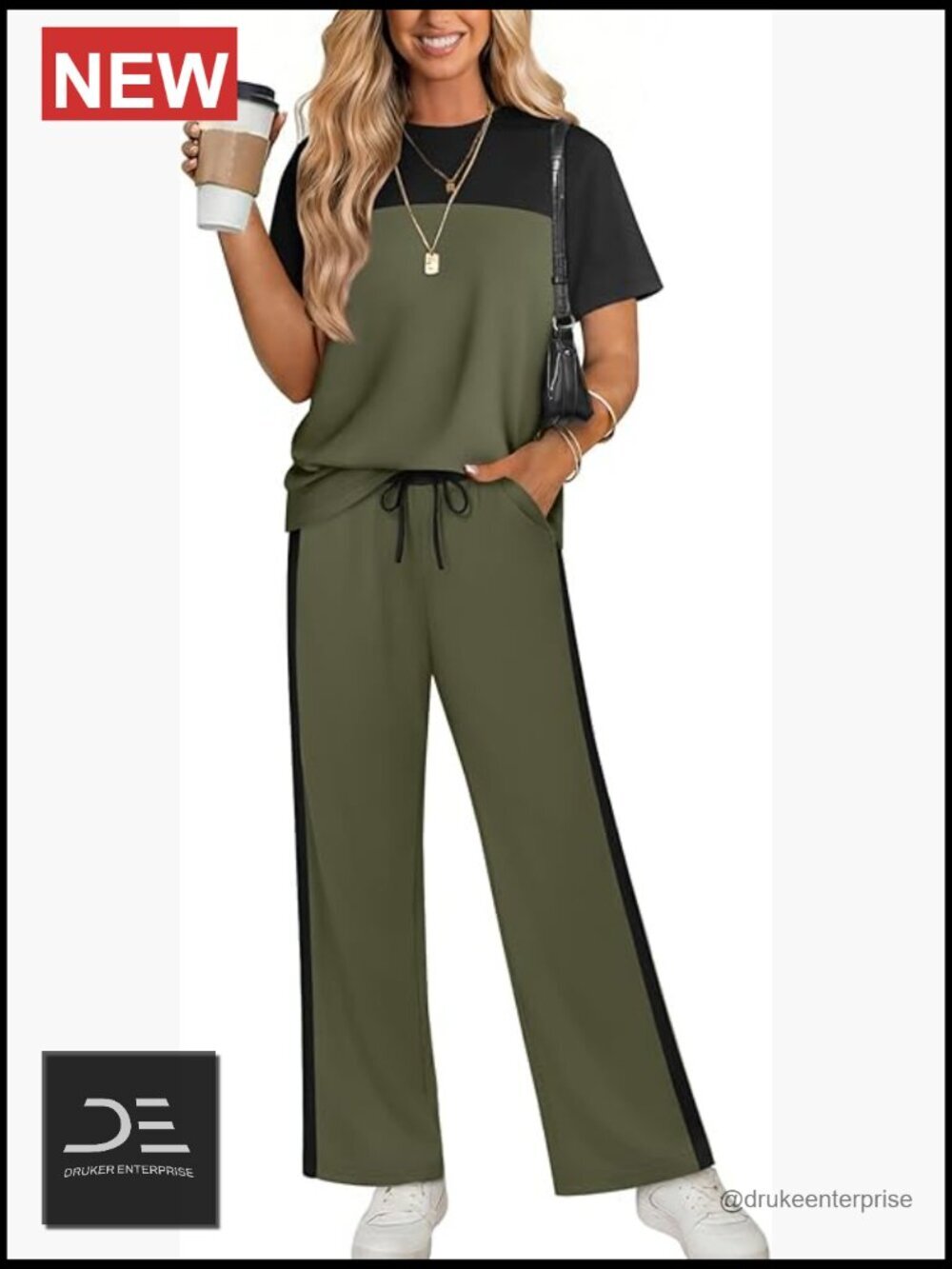 Women's 2 Piece Lounge Set - Wide Leg Pants Set - Matching Outfit